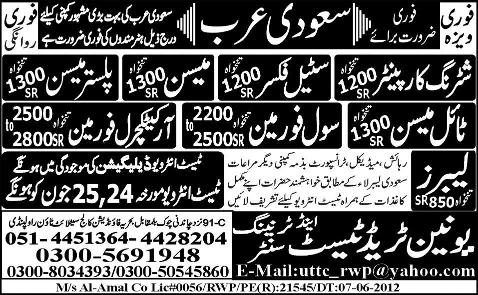 Foreman and Construction Staff Required for Saudi Arabia