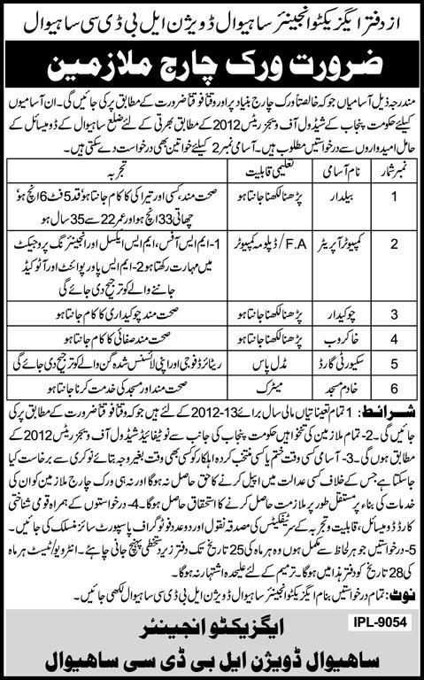 Charge Work Staff Required by Government of Punjab