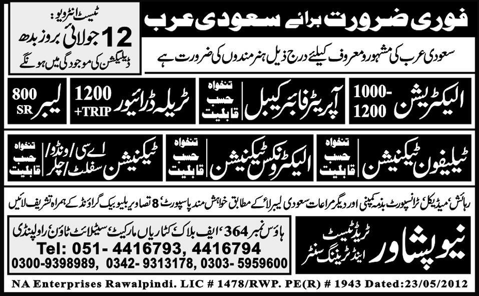 Technicians and Drivers Required for Saudi Arabia