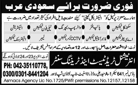 Mechanical and Technical Staff Required for Saudi Arabia