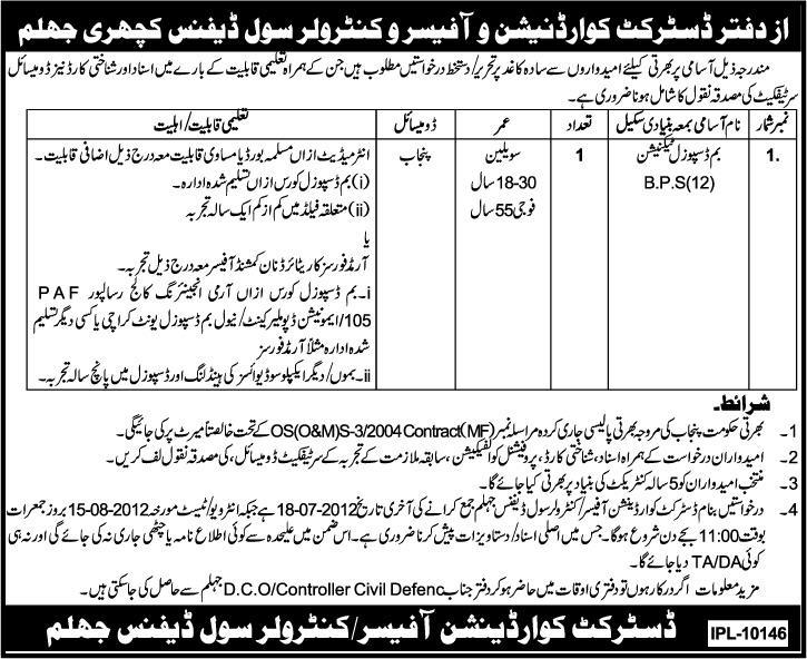 Bomb Disposal Technician Job at The Office of District Coordination & Officer & Controller Civil Defense (Government Job)