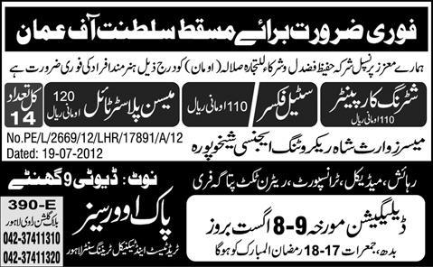 Construction Staff Required for Oman