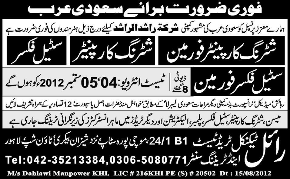 Steel Fixer Foreman and Shuttering Foreman Required for Saudi Arabia