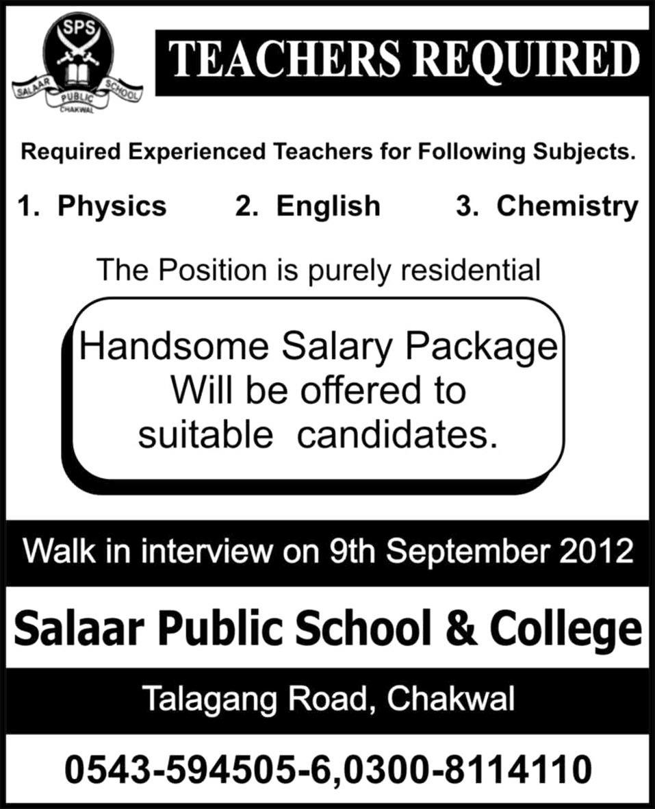 Salaar Public School & College Requires Teaching Faculty