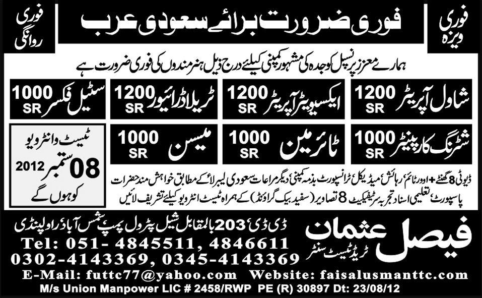 Tyre Man and Operators Required for Saudi Arabia