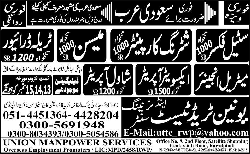 Material Engineer and Construction Staff Required for Saudi Arabia