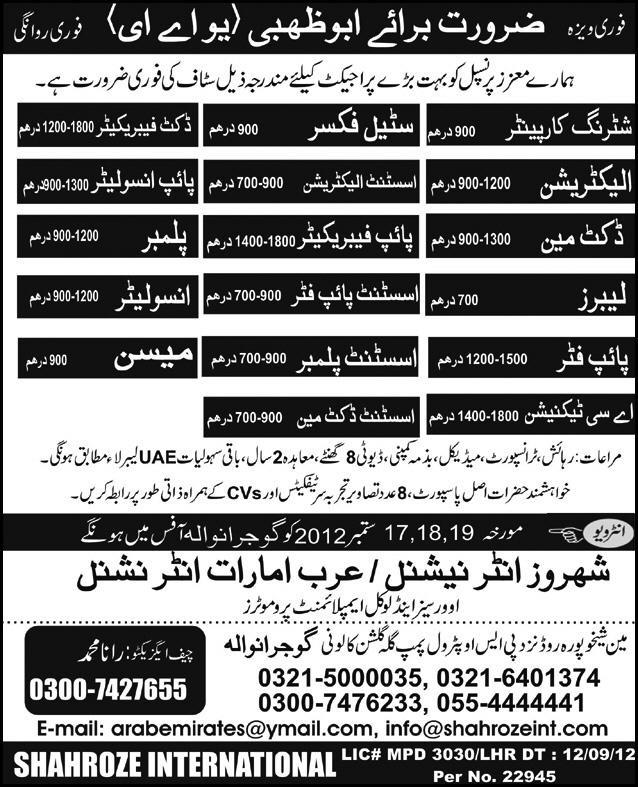 Technical and Construction Staff Required for Abu Dhabi