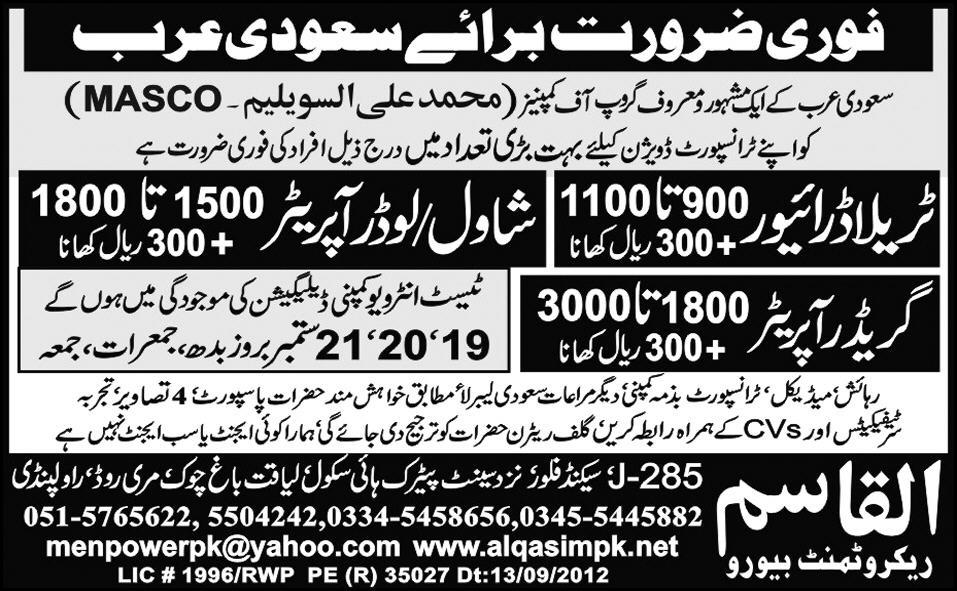 HTV Drivers and Grader Operator Required for Saudi Arabia