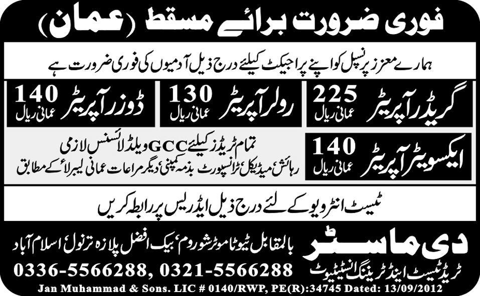 Operators Required for Masqat and Oman