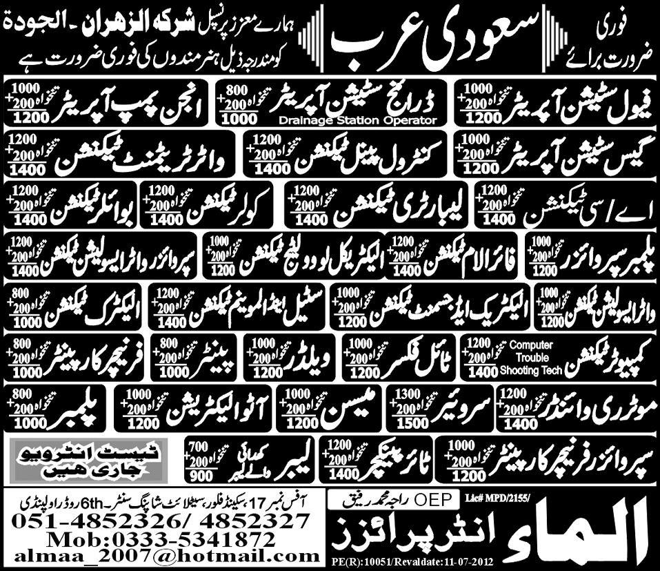 Water Treatment Technicians and Operators Required for Saudi Arabia