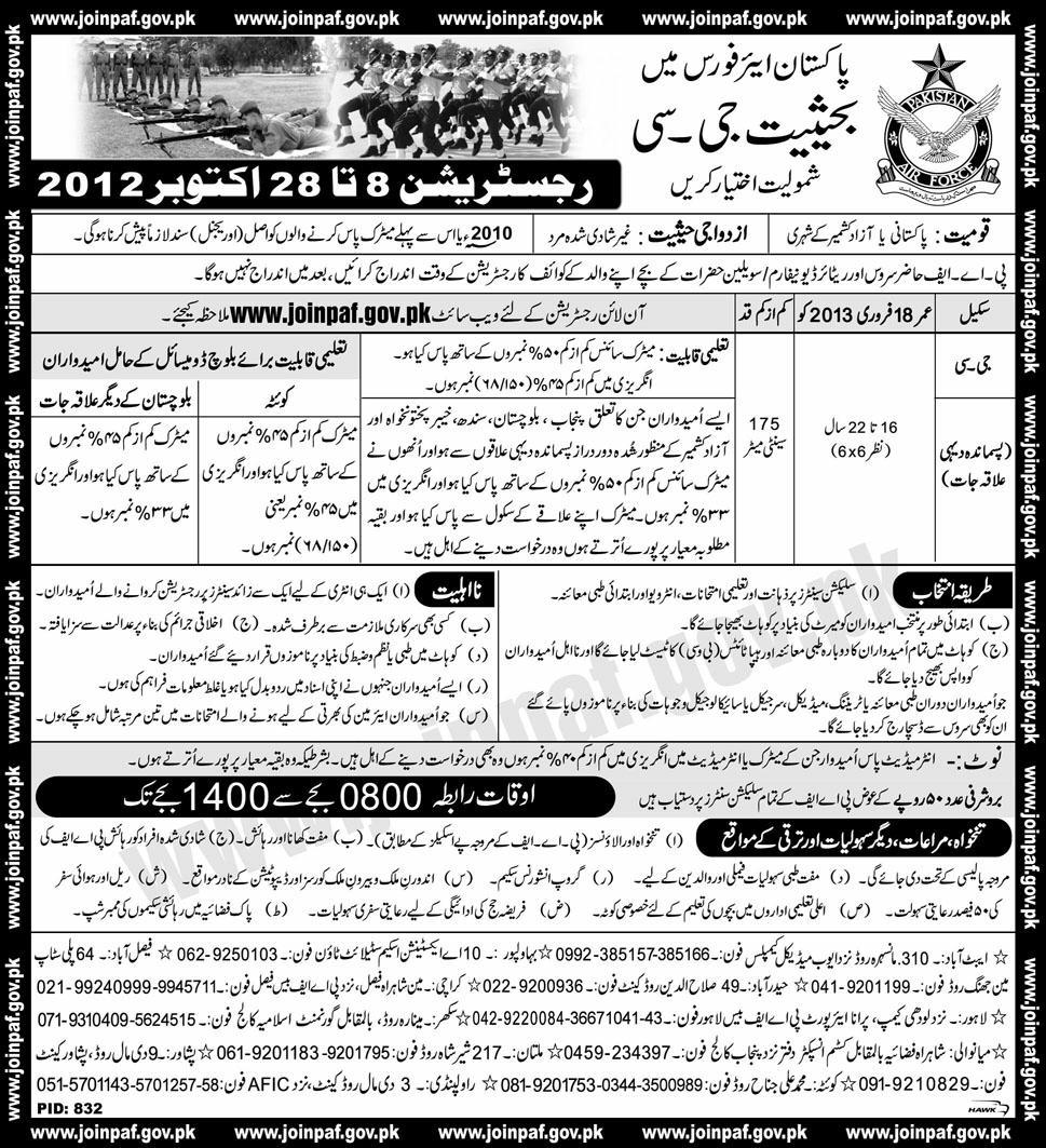 Join PAF as GC (Pakistan Air Force) 2012