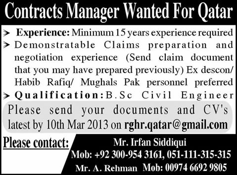 Contracts Manager Job for Qatar