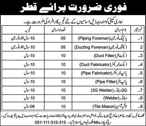 Jobs in Qatar 2013 Latest for Fabricators, Fitters, Welders & Foremen at NLC Pearl Precast (Private) Limited