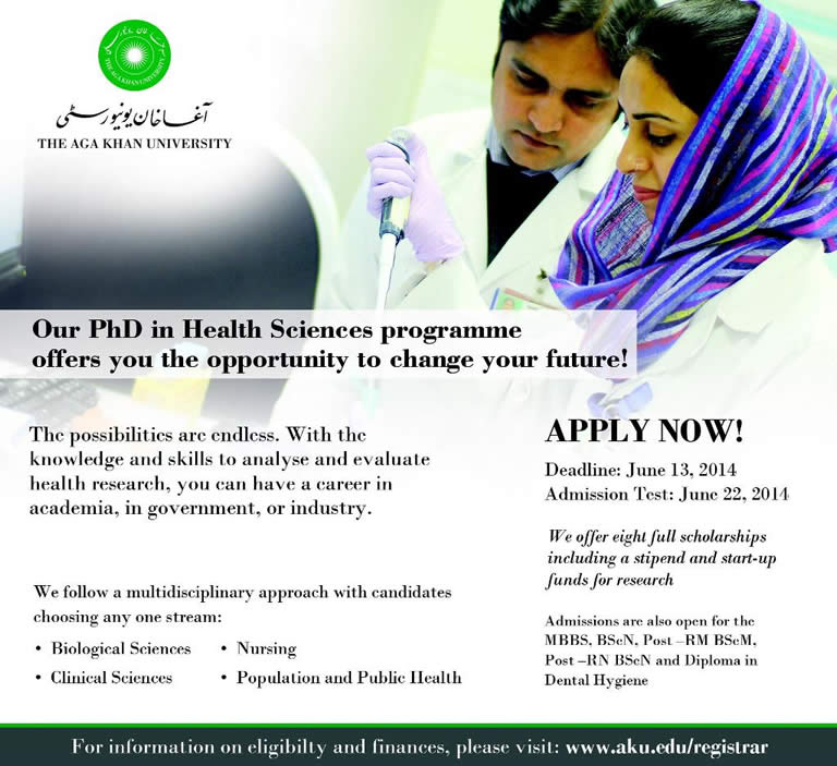 Ph.D. Scholarships in Pakistan 2014 May in Health Sciences Program at Aga Khan University