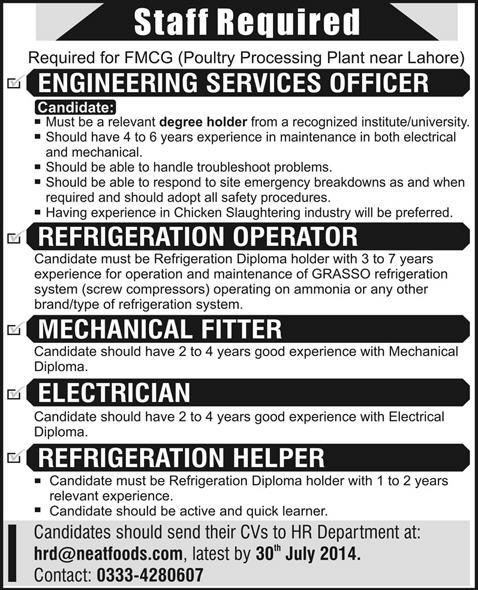 Neat Food Private Limited Jobs 2014 July for Electrical / Mechanical / HVAC Engineers & Technician