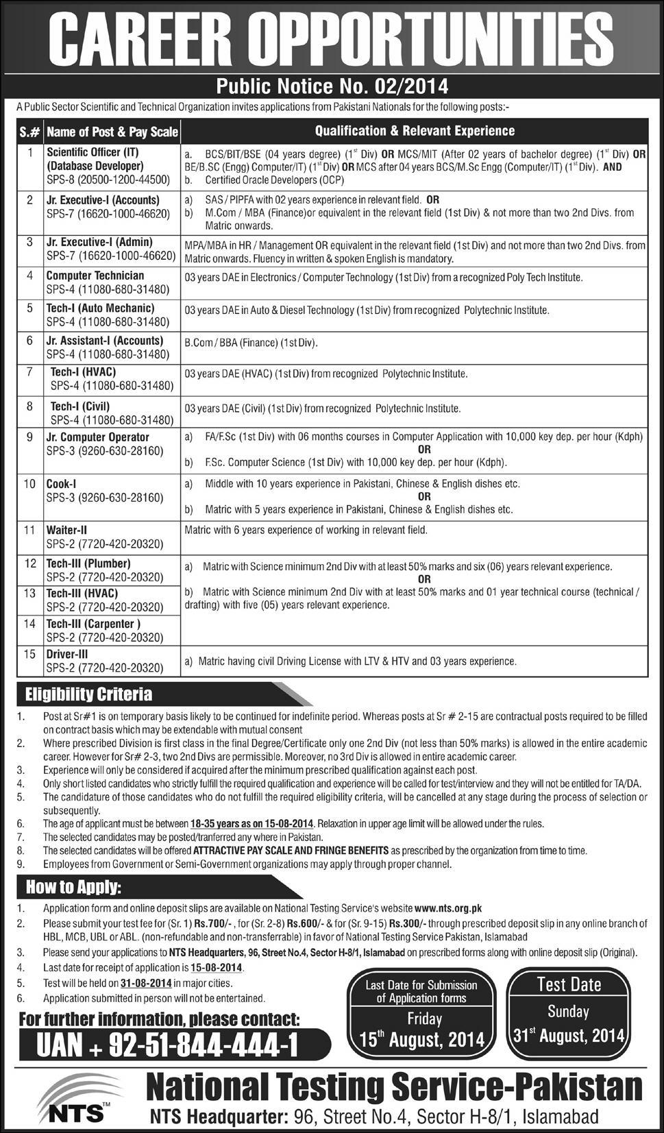 PNRA Jobs 2014 July / August NTS Application Form Download