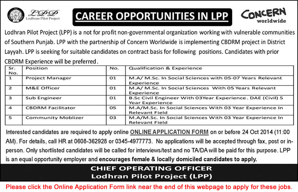 Lodhran Pilot Project Jobs 2014 October in Layyah District's CBDRM Project of NGO