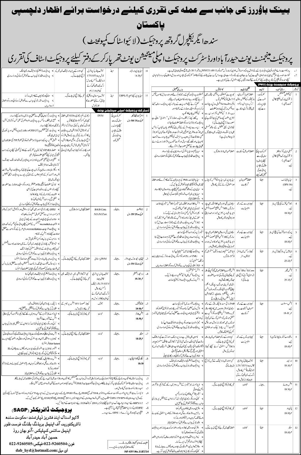 Sindh Agricultural Growth Project Jobs October 2014 Livestock Component