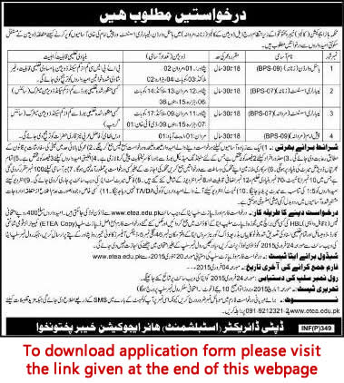 Higher Education Department KPK Jobs 2015 in Colleges ETEA Application Form Download