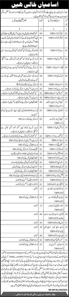 PO Box 7310 GPO Karachi Jobs 2015 Sindh Government / Public Sector Organization