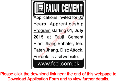 Fauji Cement Apprenticeships 2015 March / April Application Form Download Jobs in FCCL