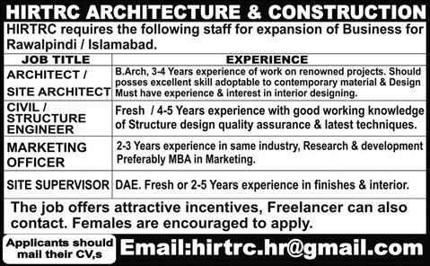 HIRTRC Architecture & Construction Jobs 2015 July Architects, Civil Engineers & Marketing Officer