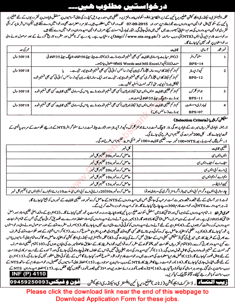 Elementary and Secondary Education Department Lower Dir Jobs 2015 August Stenographers, Clerks & Others