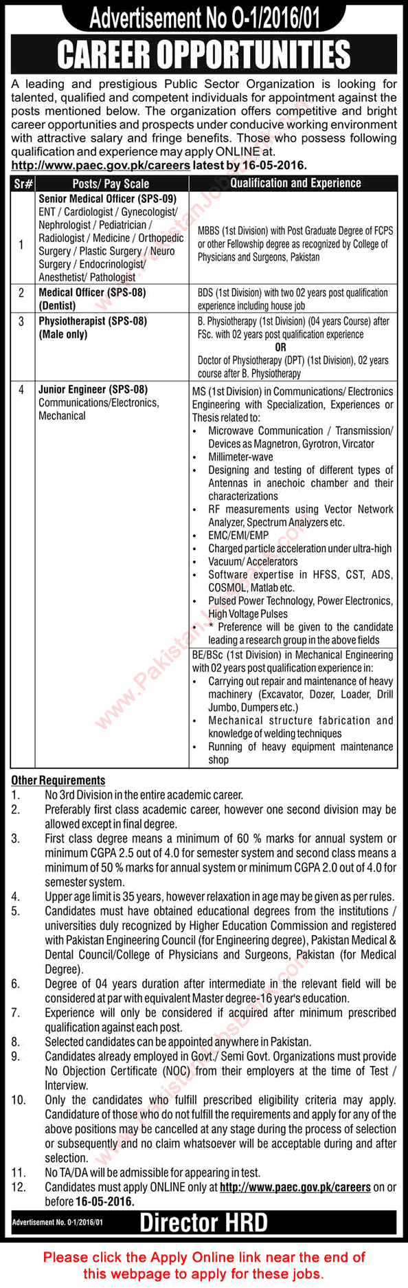 Pakistan Atomic Energy Commission Jobs May 2016 PAEC Senior / Medical Officers & Others Apply Online Latest