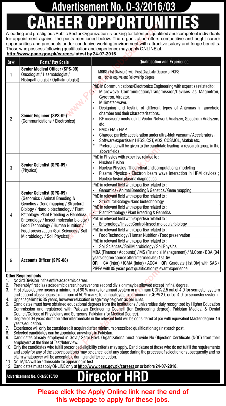PAEC Jobs July 2016 Apply Online Scientists, Medical Officers, Engineers & Account Officers Latest