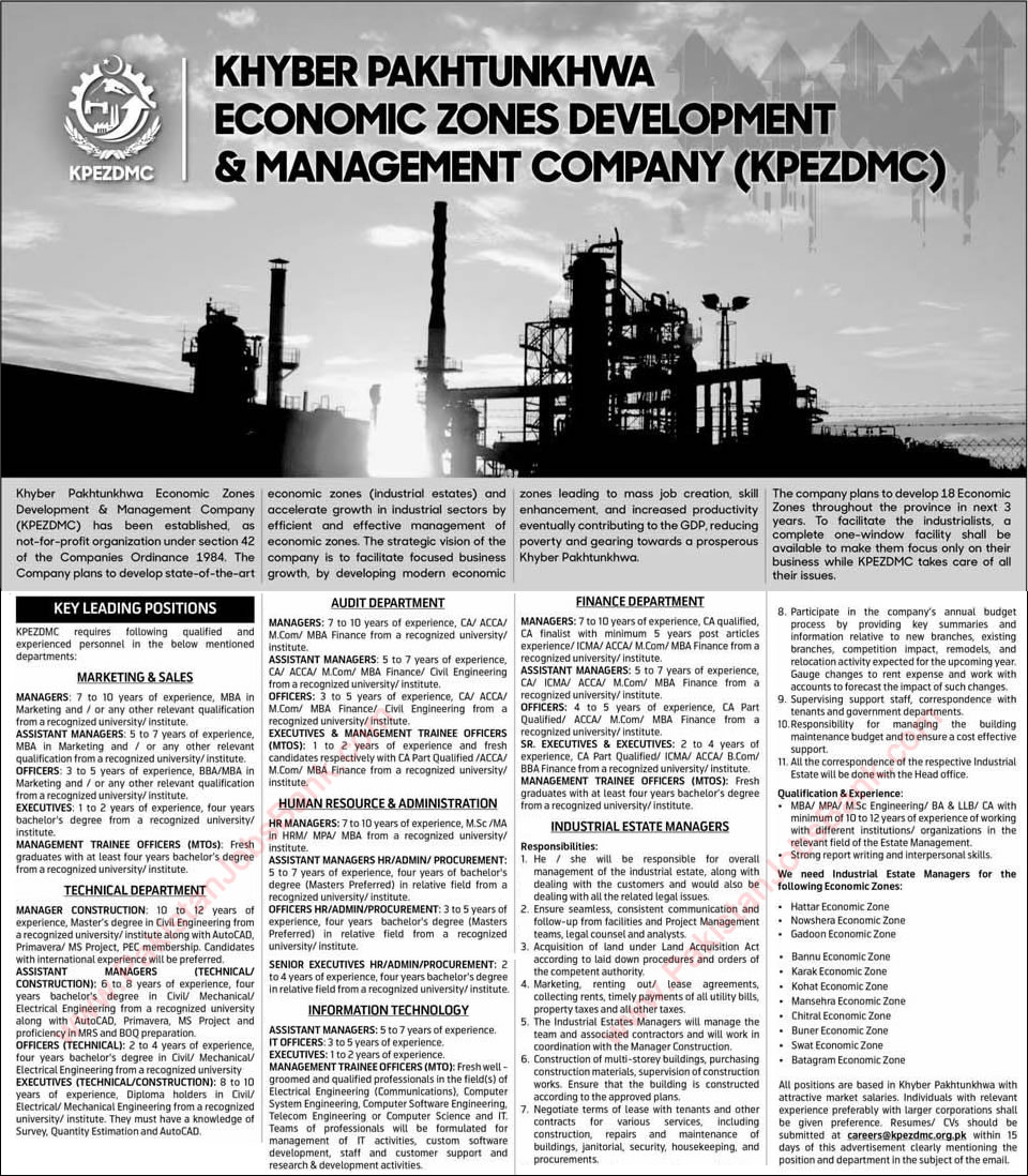 KPEZDMC Jobs 2016 July / August KPK Economics Zones Development and Management Company Latest
