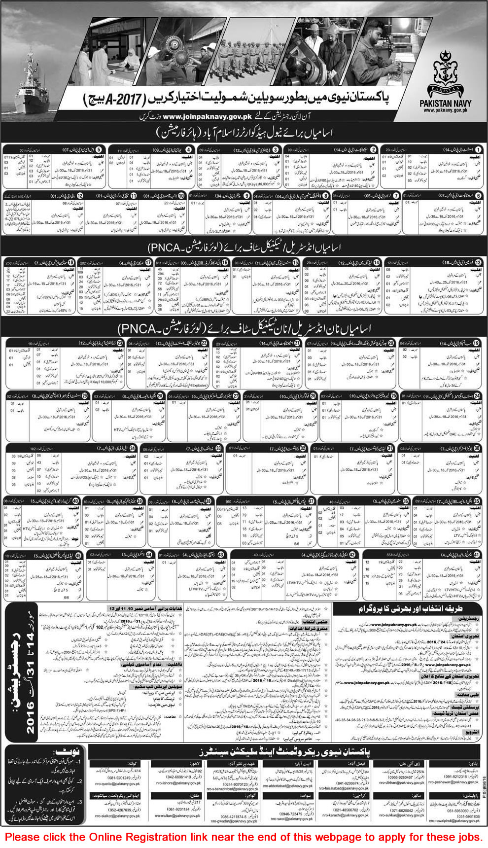 Pakistan Navy Civilian Jobs August 2016 Online Registration Join in 2017-A Batch Latest Advertisement