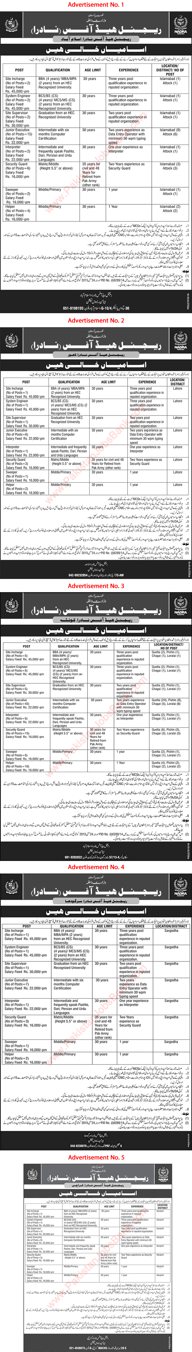 NADRA Jobs June 2017 Junior Executives, Security Guards & Others National Database & Registration Authority Latest
