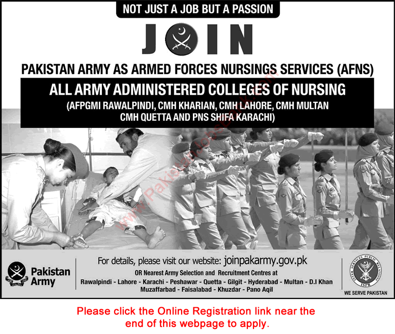 Join Pakistan Army as AFNS 2017 June Online Registration Armed Forces Nursing Service Admissions Latest