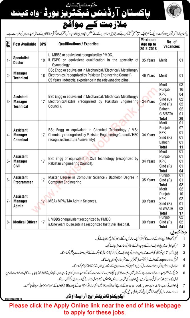 POF Wah Cantt Jobs 2018 February Apply Online Assistant Manager, Medical Officers & Others Latest
