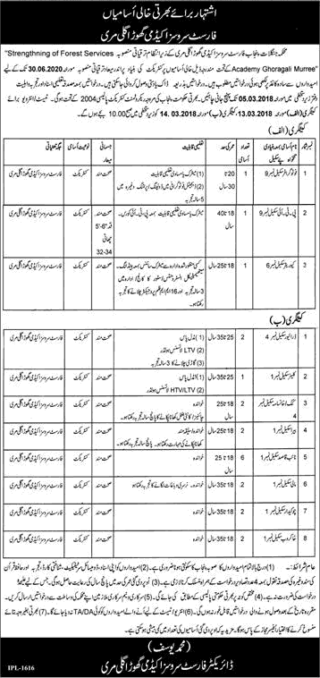 Forest Services Academy Murree Jobs 2018 February Naib Qasid, Drivers, Cooks & Others Latest