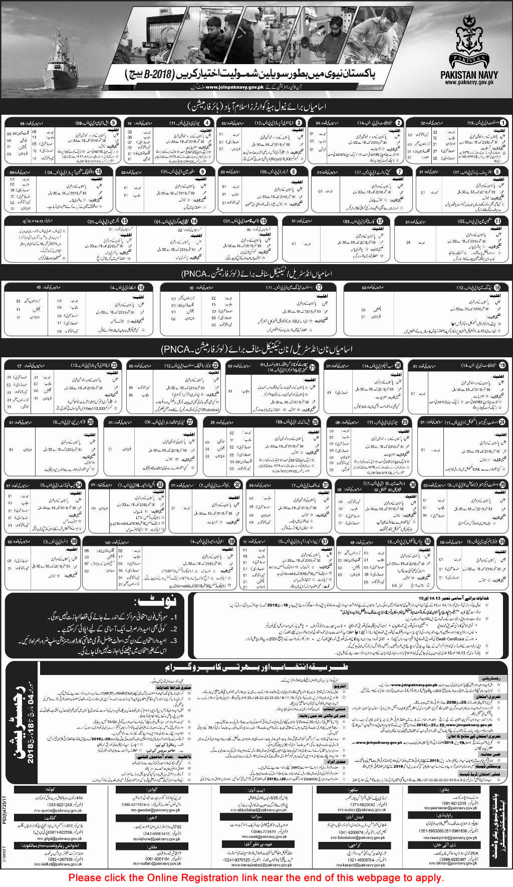 Pakistan Navy Civilian Jobs 2018 March Online Registration Join in 2018-B Batch Latest / New