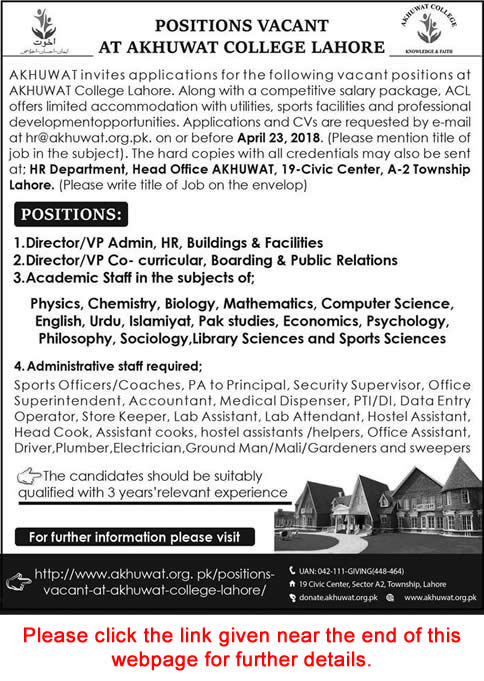 Akhuwat College Lahore Jobs 2018 April Teaching Faculty, Admin & Support Staff Latest