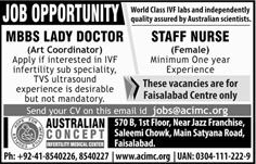 Australian Concept Infertility Medical Center Faisalabad Jobs May 2018 Lady Doctors & Staff Nurse Latest