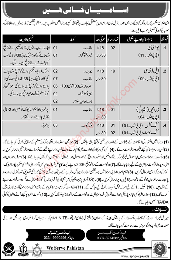 EME Center Quetta Jobs 2018 May Clerks, Drivers & Cooks Pakistan Army Latest