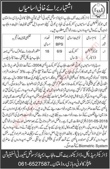 Dispenser Jobs in PESSI Multan 2018 May Punjab Employees Social Security Institution Latest