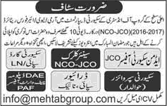 Mehtab Group Pakistan Jobs 2018 May Security Supervisors, Guards & Others Ex/Retired Army Personnel Latest