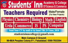 Teaching Jobs in Faisalabad May 2018 at Students Inn Academy & College of Science & Commerce Latest