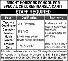 Bright Horizon School for Special Children Mangla Cantt Jobs 2018 July Teachers & Others Latest