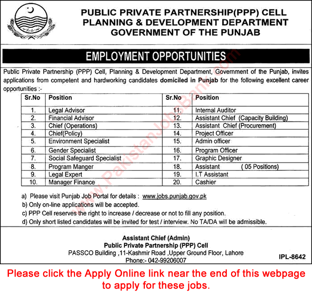 Planning and Development Department Punjab Jobs August 2018 PPP Cell Apply Online Latest