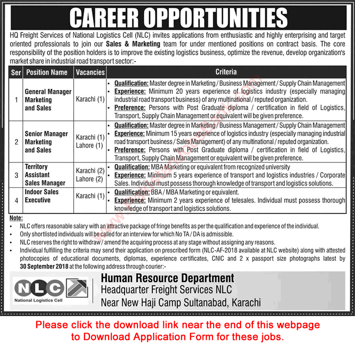 NLC Jobs September 2018 Sales / Marketing Managers & Executives Latest