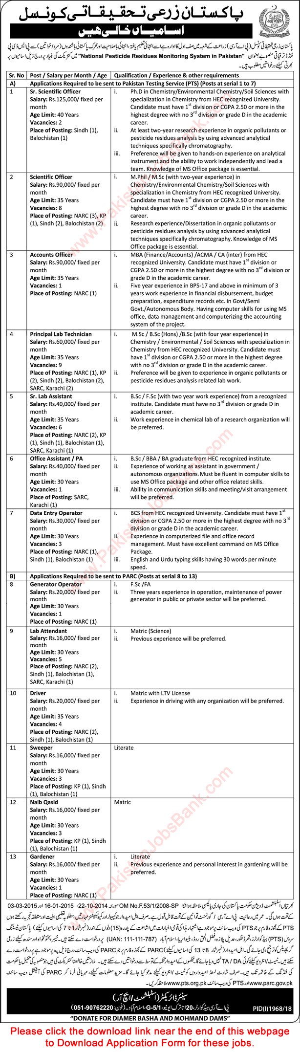 PARC Jobs November 2018 PTS Application Form Pakistan Agriculture Research Council Latest