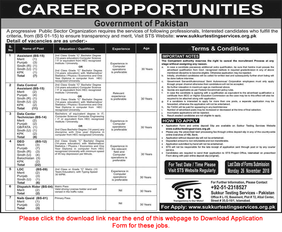 Public Sector Organization Jobs November 2018 STS Application Form Government Latest