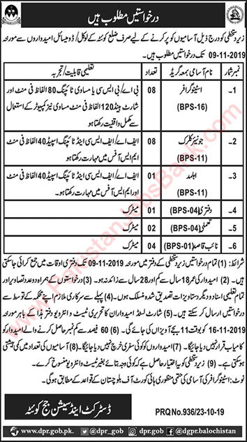 District and Session Court Quetta Jobs 2019 October Stenographers, Clerks & Others Latest