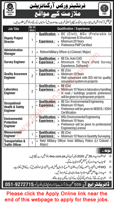FWO Jobs May 2020 Apply Online Frontier Works Organization Latest