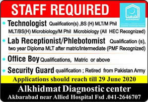 Al Khidmat Diagnostic Center Faisalabad Jobs 2020 June Office Boy, Security Guard & Others Latest
